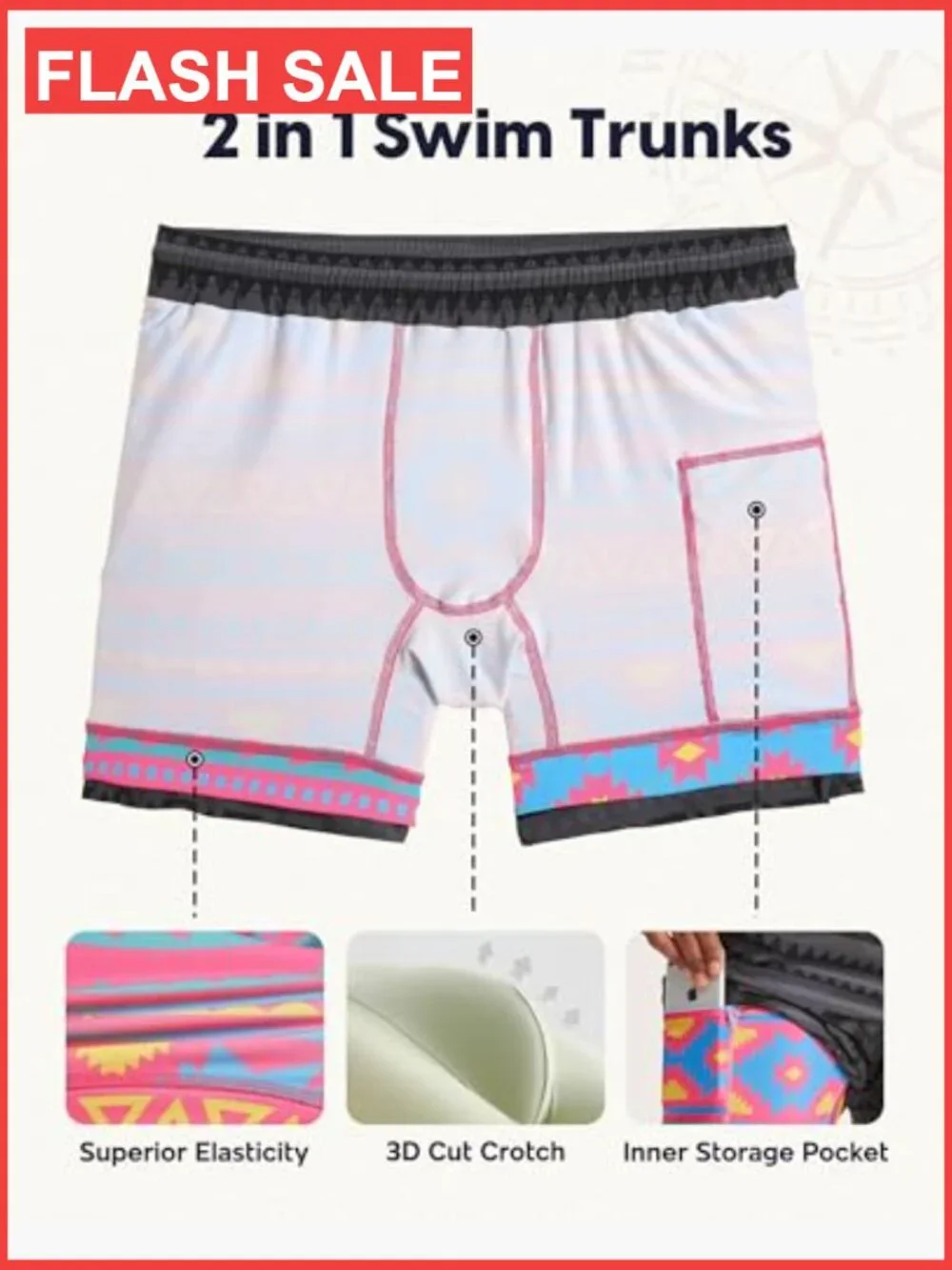 5 Inch Stretch Swim Trunks with Compression Liner Quick Dry Beach Shorts